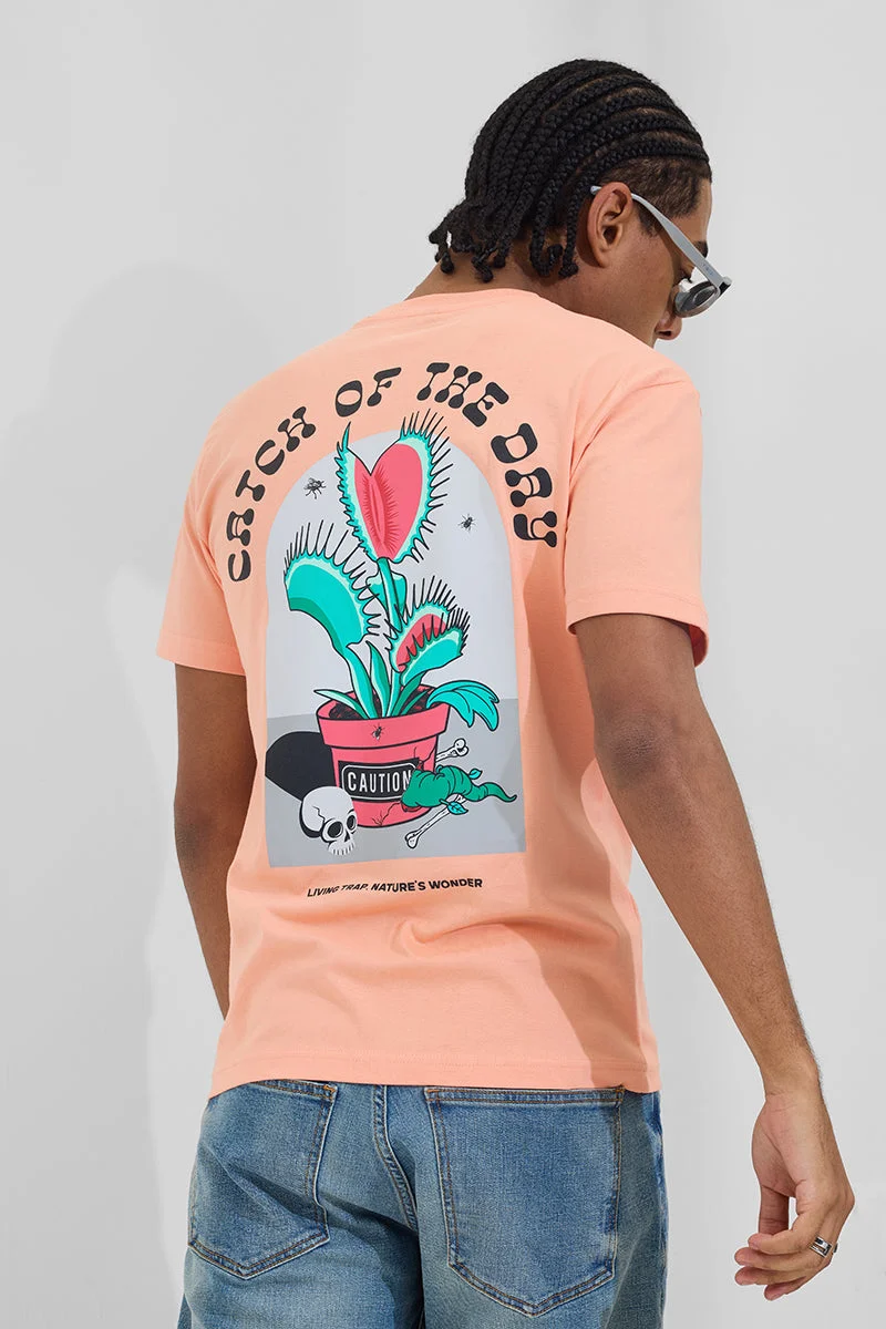 سنيتش Catch Of The Day Peach Graphic Print T-Shirt